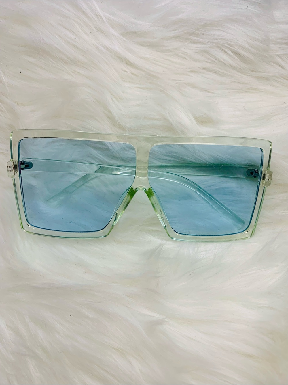 Oversized Square Blue Lens Sunglasses with Light Blue Clear Frame